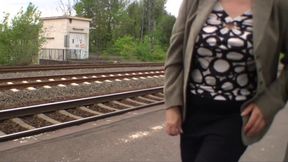 Housewife towed on the platform and fucked