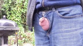 Tiny Cock Growing Bigger and Cumming Outdoors, Leather Jacket and Jeans - Rockard Daddy