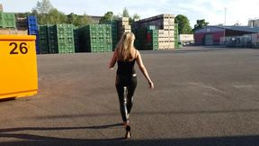 Granny Walking Outside in Black Leggins