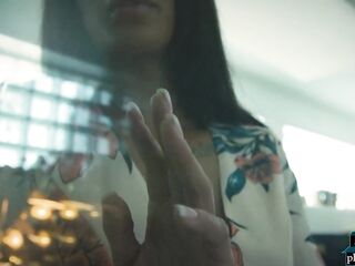 Large butt ebony Playmate gets bare in a recording studio and looks smokin sexy