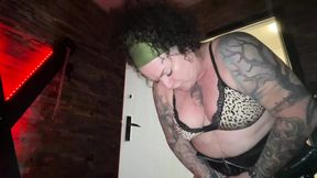 Tattooed Mistress humiliates slave with limp dick and foot fetish