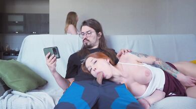 Step sister replaces her step bro's GF when she gets a call but the girlfriend joins in