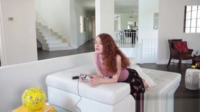 Hot teen 18+ ginger Abbey Rain gets fucked by bulky dude in her living room