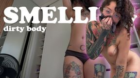 The giantess smells his sweaty body and his fart-filled panties.