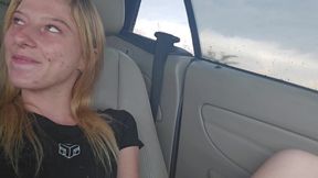 Petite 18 year old dildo fucks her pussy in the car in public
