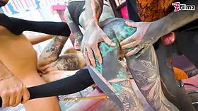 Inked lovers Big Dick four way merry's tattooed escapade