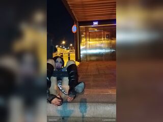Taniax take off her mini shorts and cum on the street