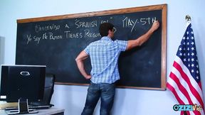 The teacher spends the detention with the blonde who is eager to get dicked down