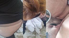sur ma terrassehabillee comme une salope en jupe collants et cuissarde je me ...