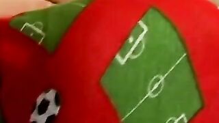 Twinkie puts a condom on his hard dick and masturbates