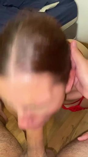 My Stepsister-in-law Secretly Sucks My Cock While Wearing Red Lingerie