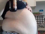 Quick beer drinking rubbing my soft bbw belly