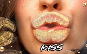 Extremely Shiny Metallic Golden Kiss Close up