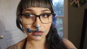 Messy Face First Cake Stuffing - Food fetish with busty tattooed nerd