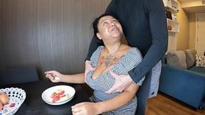 Interracial titwank, Asian nipple play, interracial oral&#x1F61C; fun, lesbian breastfeeding sex