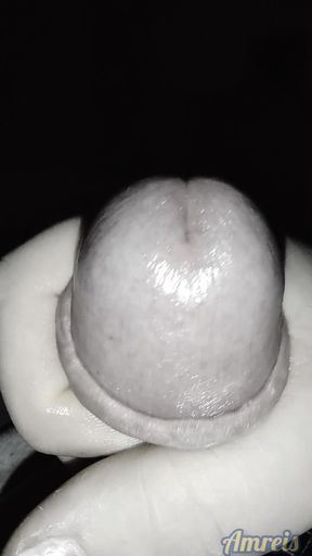 Late Night Cum. Sliding Foreskin on Dickhead. Close up Orgasm.