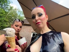 Outdoor lesbian sex with two blonde angels