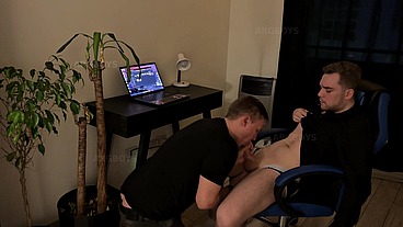 Office Daddy gets Blowjob from a Good Boy