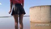 Naughty girl walking to the beach completely commando! Public upskirt flash