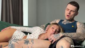 Blonde Tattooed Girl Gets Rough Couch Fuck