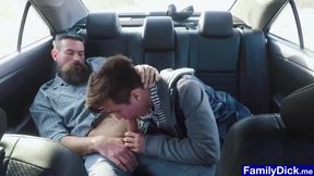 Hunk stepdaddy anal plows stepson in the car backseat