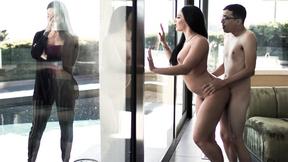 Furious big boobs MILF fucks huge dick neighbor in front of wifey