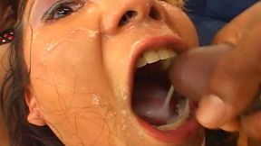 Dirty looking sluts give best ever blowjob and get their faces jizzed