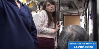 Asian teen MILF gives blowjob on the bus