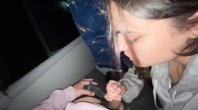 I suck an unknown passenger on a real bus and he cums in my mouth