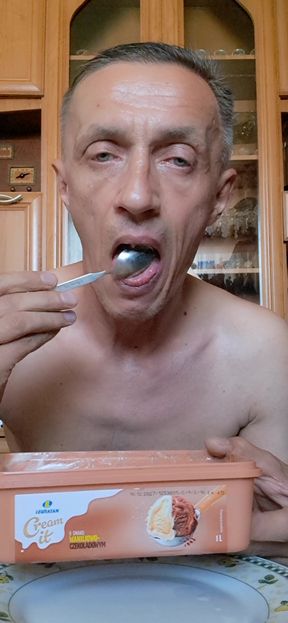 I cum on the ice cream and eat the cum with pleasure