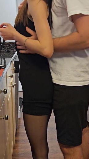 Epic moment from &quot;Petite Step Sister In Black Dress Fucked In Kitchen&quot;