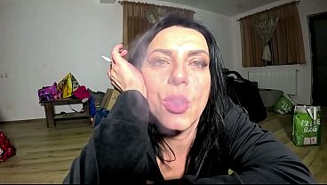 Velvet Tracksuit Tease &ndash_ Smoking, Big Tits &amp_ Black Thong Flash