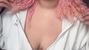 Chubby blonde MILF shows off big natural boobs