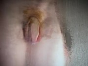 Big Uncut Cock Squashed Against Shower Glass