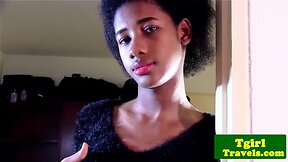 Ebony Transvestite`s Big Tits Jerk-Off: HD Cum Show!