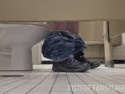 Caged sub offering his hole under the stall