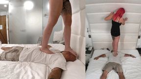 Taylor Nicole Trampling on her new Slave - Above and Side Views 4K