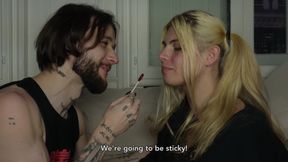 First Date with a Beautiful French Trans Girl, She Sucks My Dick and Swallow in the Kitchen.