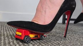 Kat Crushes 16 Toy Cars Under her Designer Louboutin So Kate Suede 120 Heels