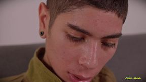 hot skinny twink jerking his big dick until he shoots a big thick cum load