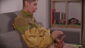 hot skinny twink jerking his big dick until he shoots a big thick cum load