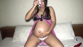 ”9 months preggo Asian amateur Pat gets her wet pregnant cunt screwed”