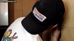 Gloryhole BJ DILF sucks fat black dick with his eager mouth