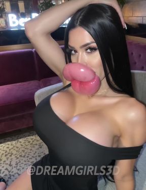 Club babe with fake tits and lips shows off her bimbo doll persona