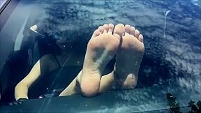 College Girls Show Off Their Soles In Public As They Put Their Legs Through Car Window