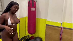 Big cocked stud pounds ebony teacher's big booty in the gym