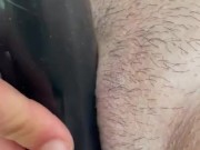 Masc lesbian puts vibrator in her tight virgin pussy.