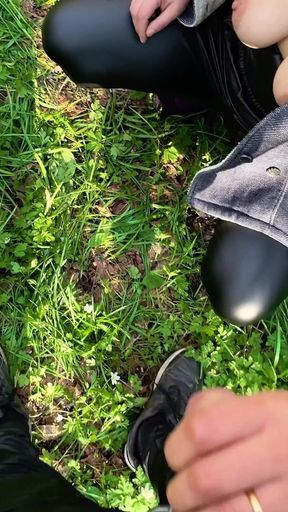 Forest Handjob: a Couple Gets Naughty - She Flashes Her Tits and Gives Him a Sneaky Handjob in the Woods