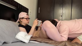 Egirl Step Sis Helps Her Shy Step Bro to Relax Rough Facesitting, Handjob and Facefuck