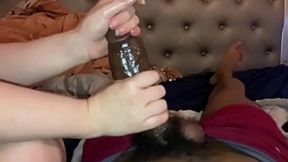 Stepmom sucks BBC stepson's thick black cock&#x1F346; till he bursts cum buckets.